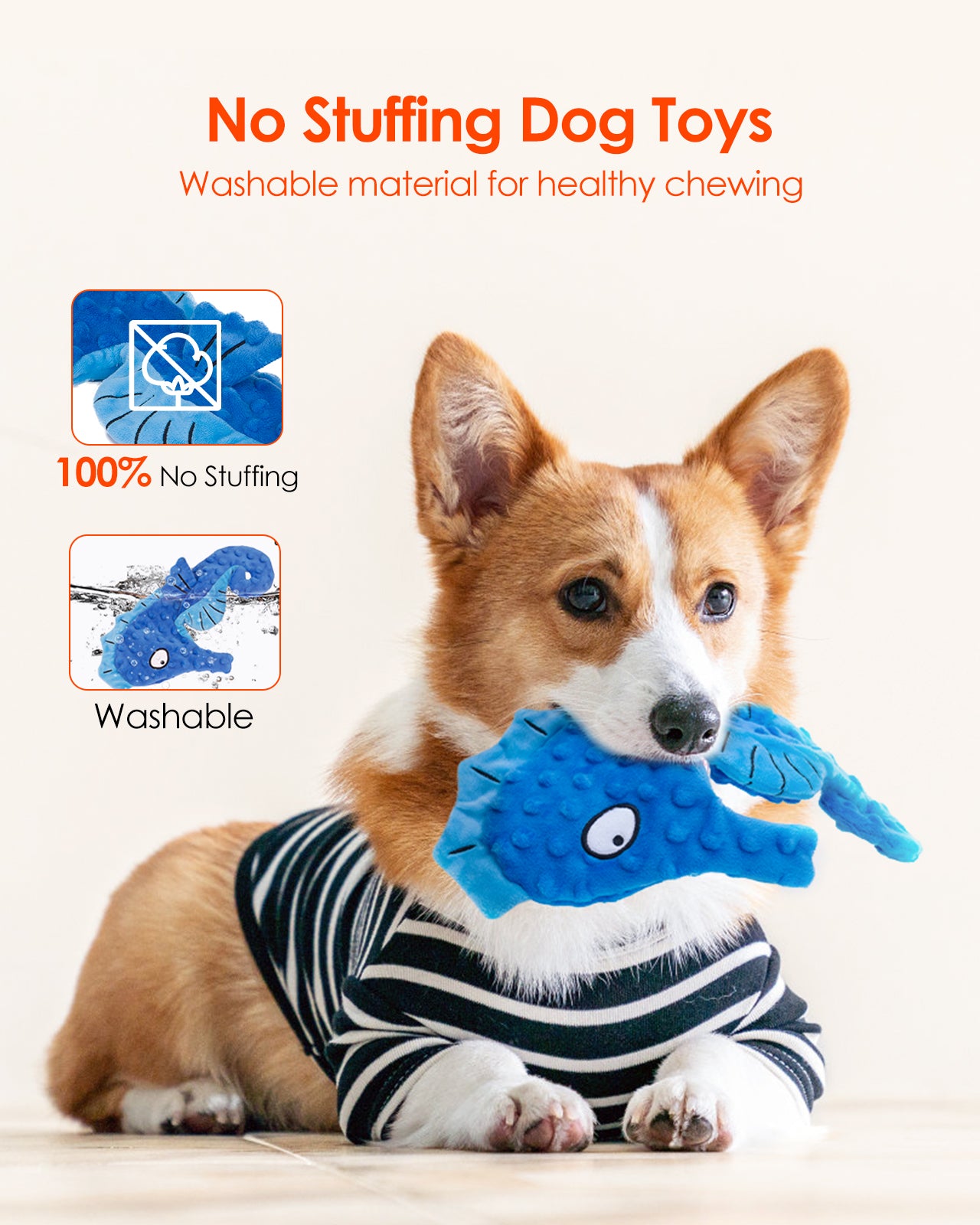 HGB Seahorse Squeaky Dog Toys, No Stuffing Crinkle Plush Dog Toys (Purple&Blue)
