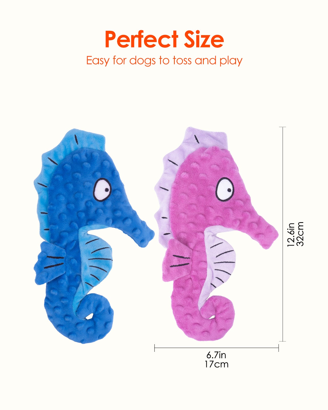 HGB Seahorse Squeaky Dog Toys, No Stuffing Crinkle Plush Dog Toys (Yellow&Green)