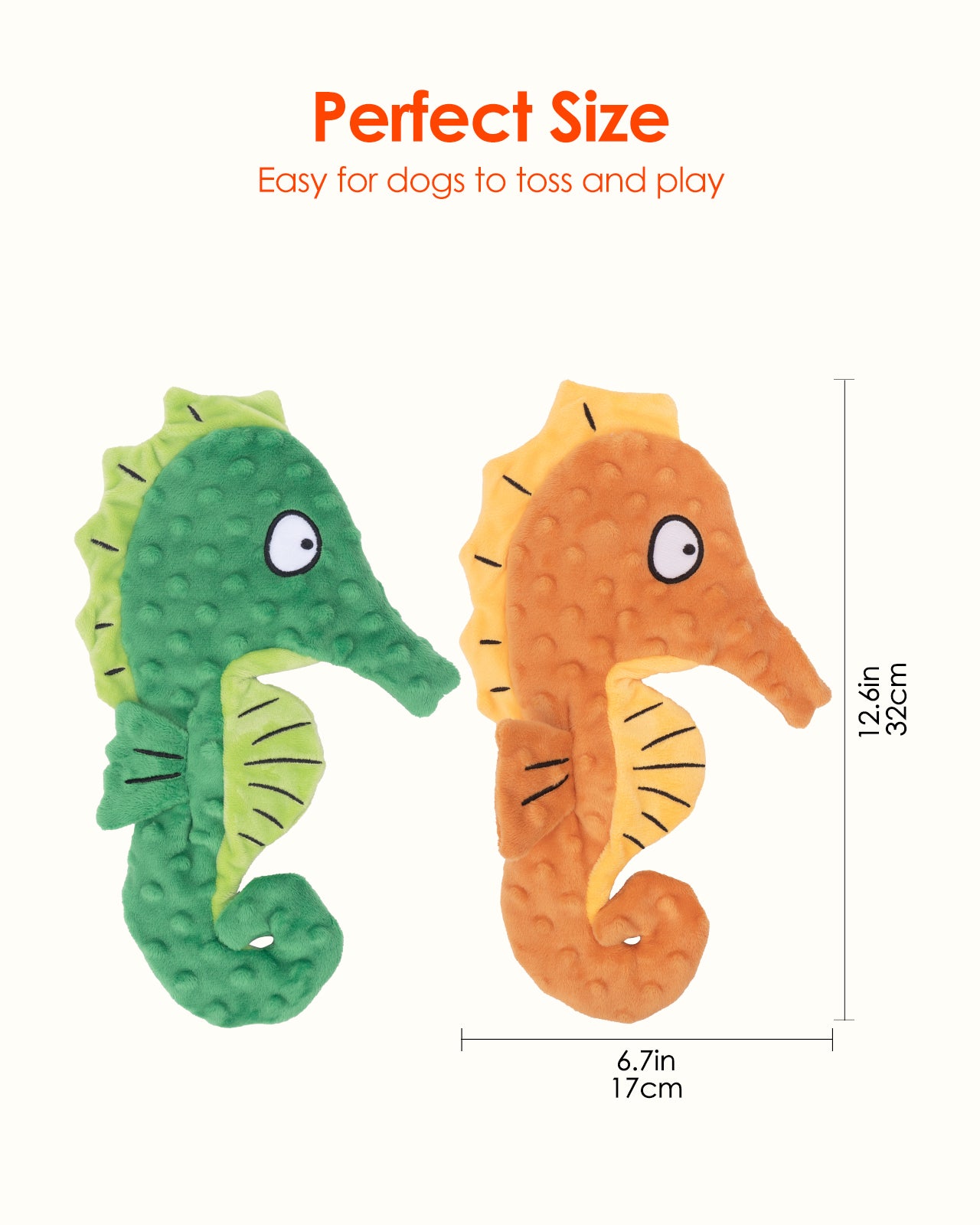 HGB Seahorse Squeaky Dog Toys, No Stuffing Crinkle Plush Dog Toys (Yellow&Green)