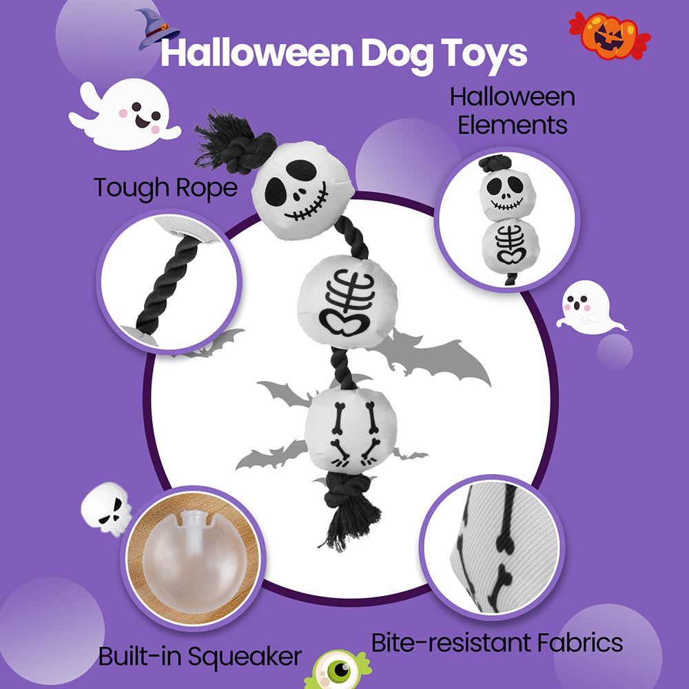 HGB Halloween Dog Toys, Squeaky Dog Toys, Tough Skeleton Dog Toys