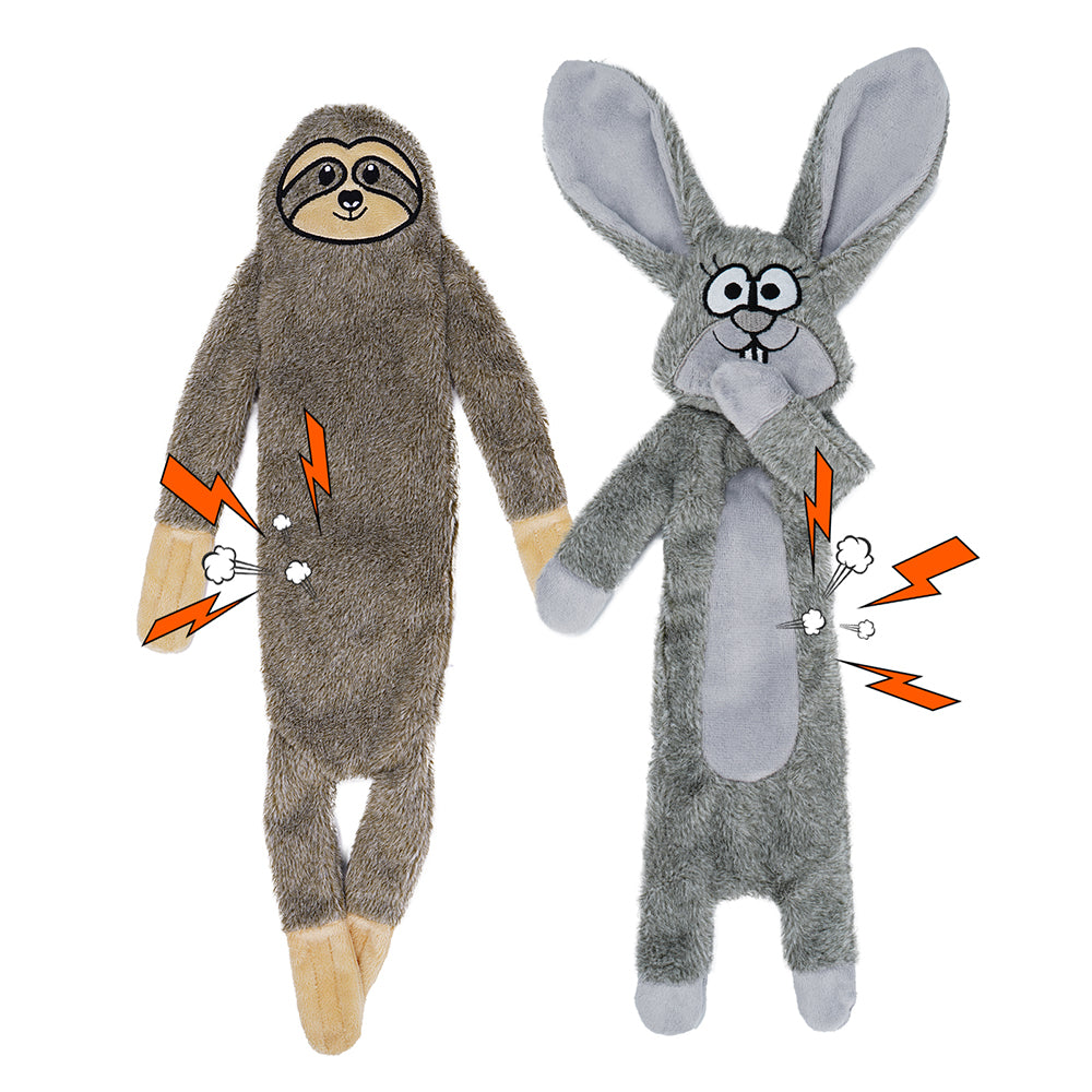 HGB Squeaky Dog Toys, No Stuffing Crinkle Dog Toys (Bunny&Sloth)