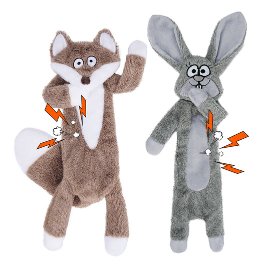 HGB Squeaky Dog Toys, No Stuffing Crinkle Dog Toys (Bunny&Red Fox)