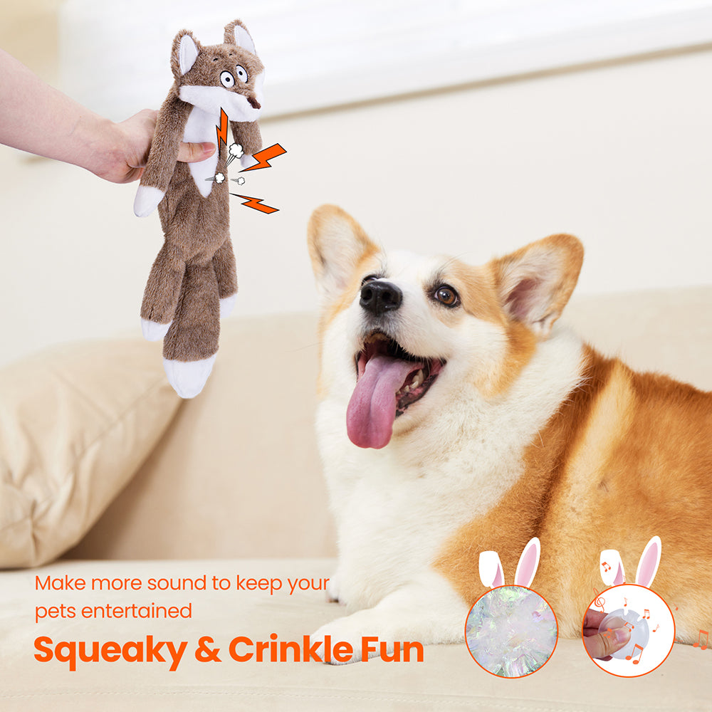 HGB Squeaky Dog Toys, No Stuffing Crinkle Dog Toys (Bunny&Red Fox)