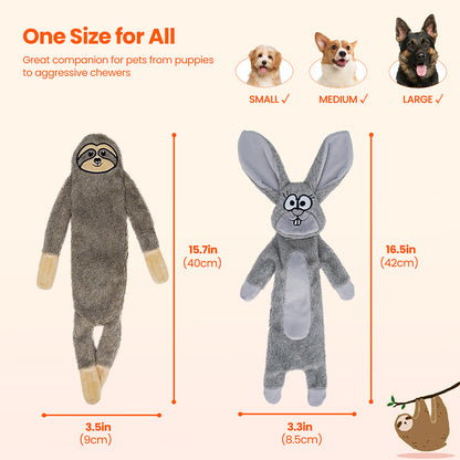 HGB Squeaky Dog Toys, No Stuffing Crinkle Dog Toys (Bunny&Sloth)