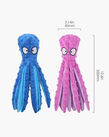 HGB Squeaky Dog Toys, Octopus No Stuffing Crinkle Plush  Dog Toys (Blue&Purple)