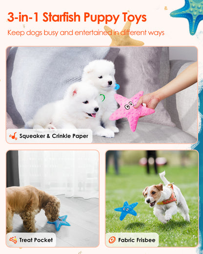 HGB Squeaky Dog Toys, No Stuffing Plush Puppy Toys (Starfish)