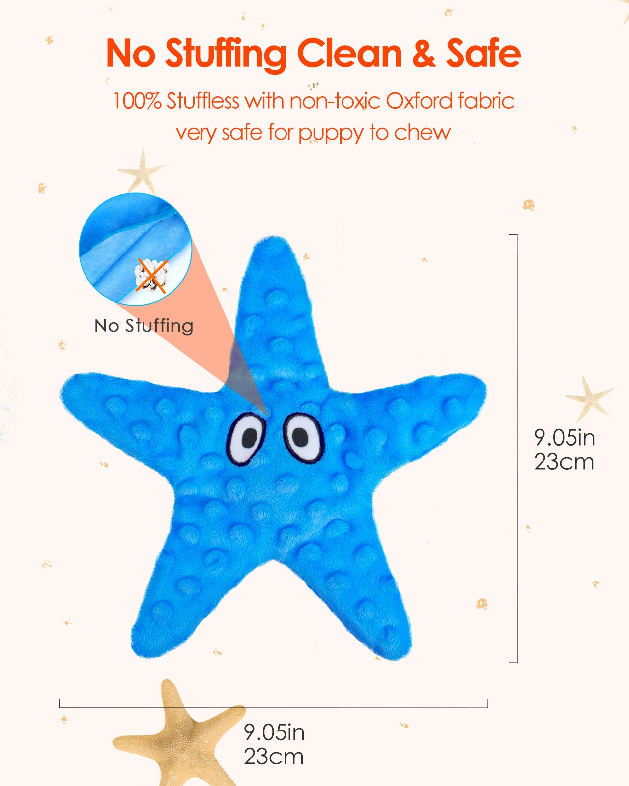 HGB Squeaky Dog Toys, No Stuffing Plush Puppy Toys (Starfish)