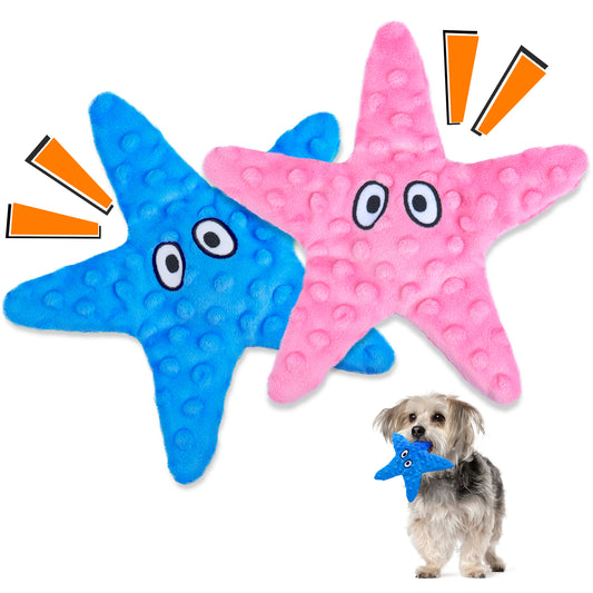HGB Squeaky Dog Toys, No Stuffing Plush Puppy Toys, Crinkle Dog Toys for Small Medium Dogs, Durable Puppy Teething Toys, Cute Starfish Puppy Chew Toys to Keep Them Busy, 2 Pack