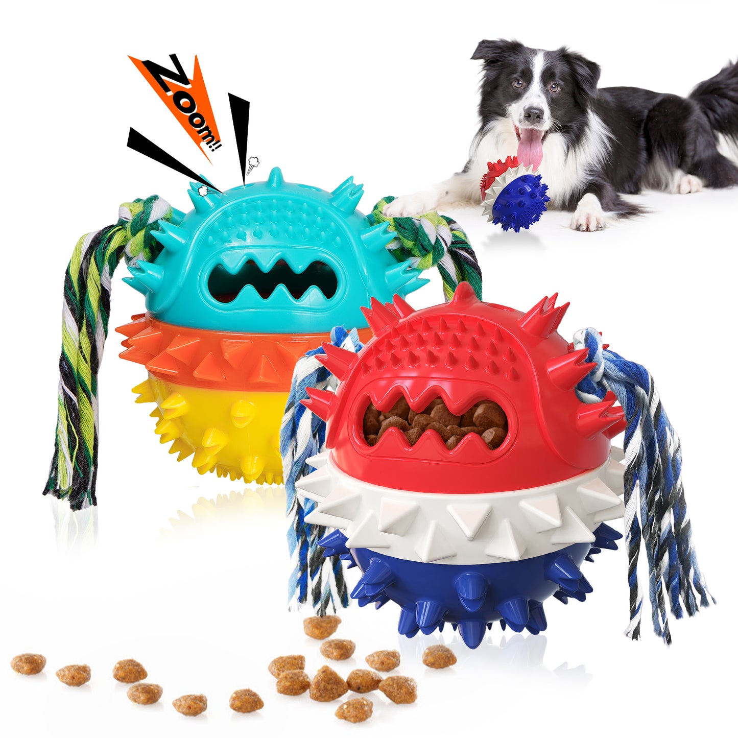 HGB Squeaky Treat Dispensing Dog Toys (Red and Yellow, 2 pack)