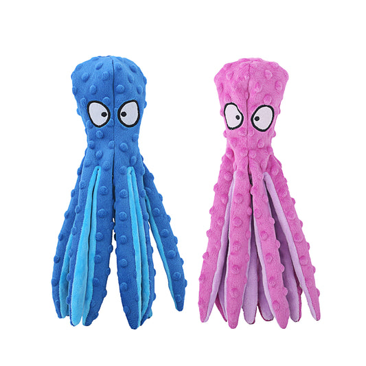 HGB Squeaky Dog Toys, Octopus No Stuffing Crinkle Plush Pet Training and Entertaining, Durable Interactive Chew Toys for Puppy Teething, Small, Medium, and Large Dogs, 2 Pack